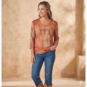 Cactus Bay Top Womens M Aztec Southwest T Shirt Tee Casual Tribal Artsy boho y2k